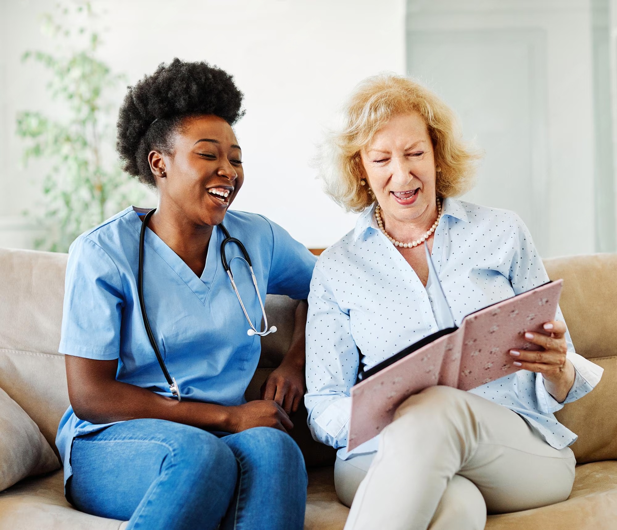 senior care caregiver photo album help assistence retirement home memory brochure book contract elderly woman african american promise garce in home care